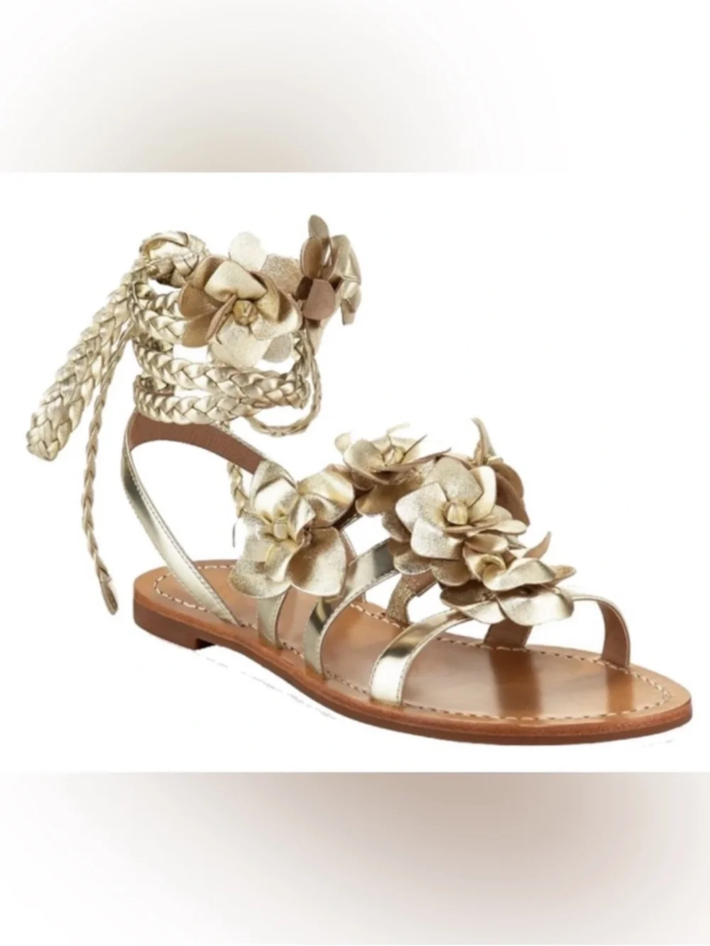 Tory Burch Metallic Gold Floral Gladiator Sandals